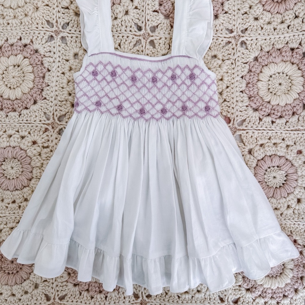 White Dress with Purple Embroidery